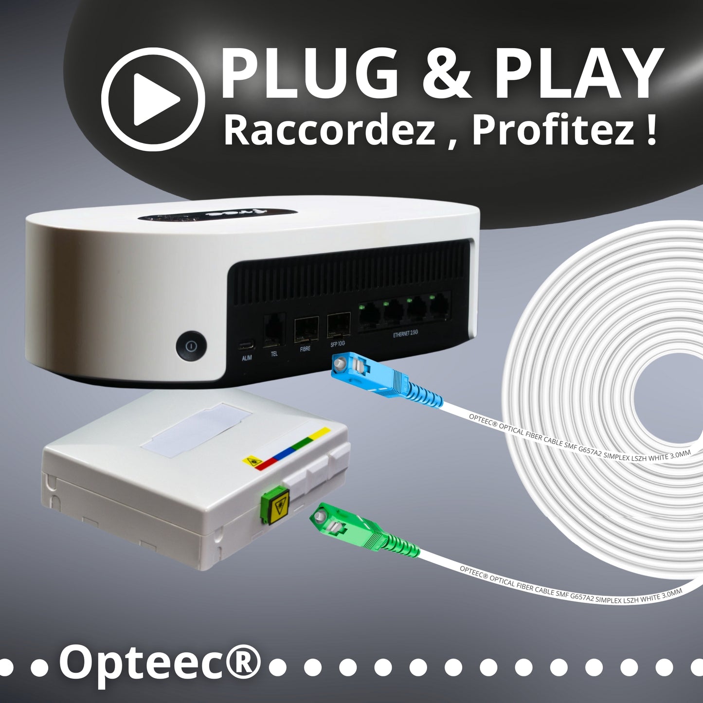 Opteec® - Câble Fibre Optique Blindé - FREE - Rallonge/Jarretière - SC/APC à SC/UPC Renforcé - Simplex Monomode - Garantie 10 Ans