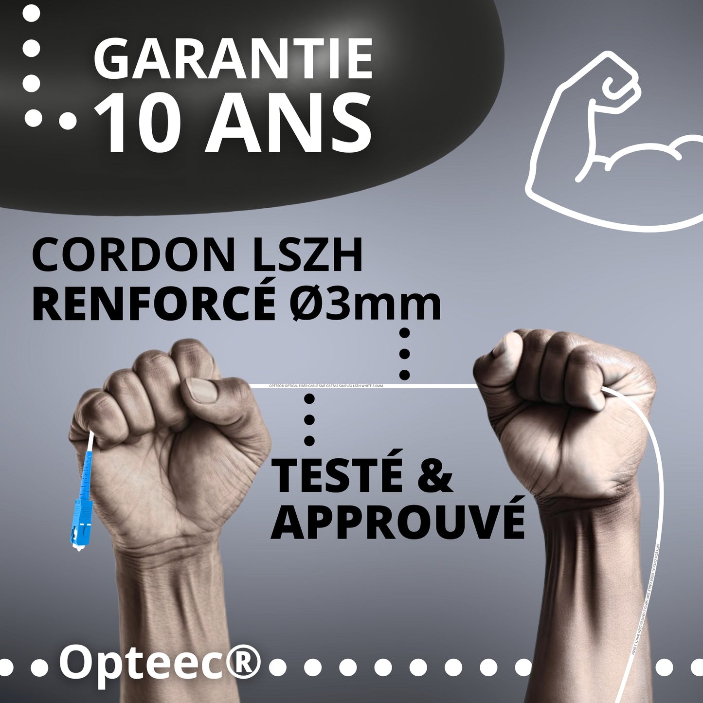 Opteec® - Câble Fibre Optique Blindé - FREE - Rallonge/Jarretière - SC/APC à SC/UPC Renforcé - Simplex Monomode - Garantie 10 Ans