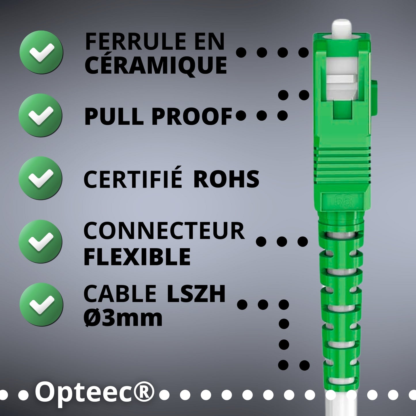 Opteec® - Gepanzerte Glasfaserkabel - ORANGE / SFR / BOUYGUES / SOSH / RED by SFR - Verlängerung/Patchkabel - SC/APC auf SC/APC verstärkt - Simplex Singlemode - 10 Jahre Garantie